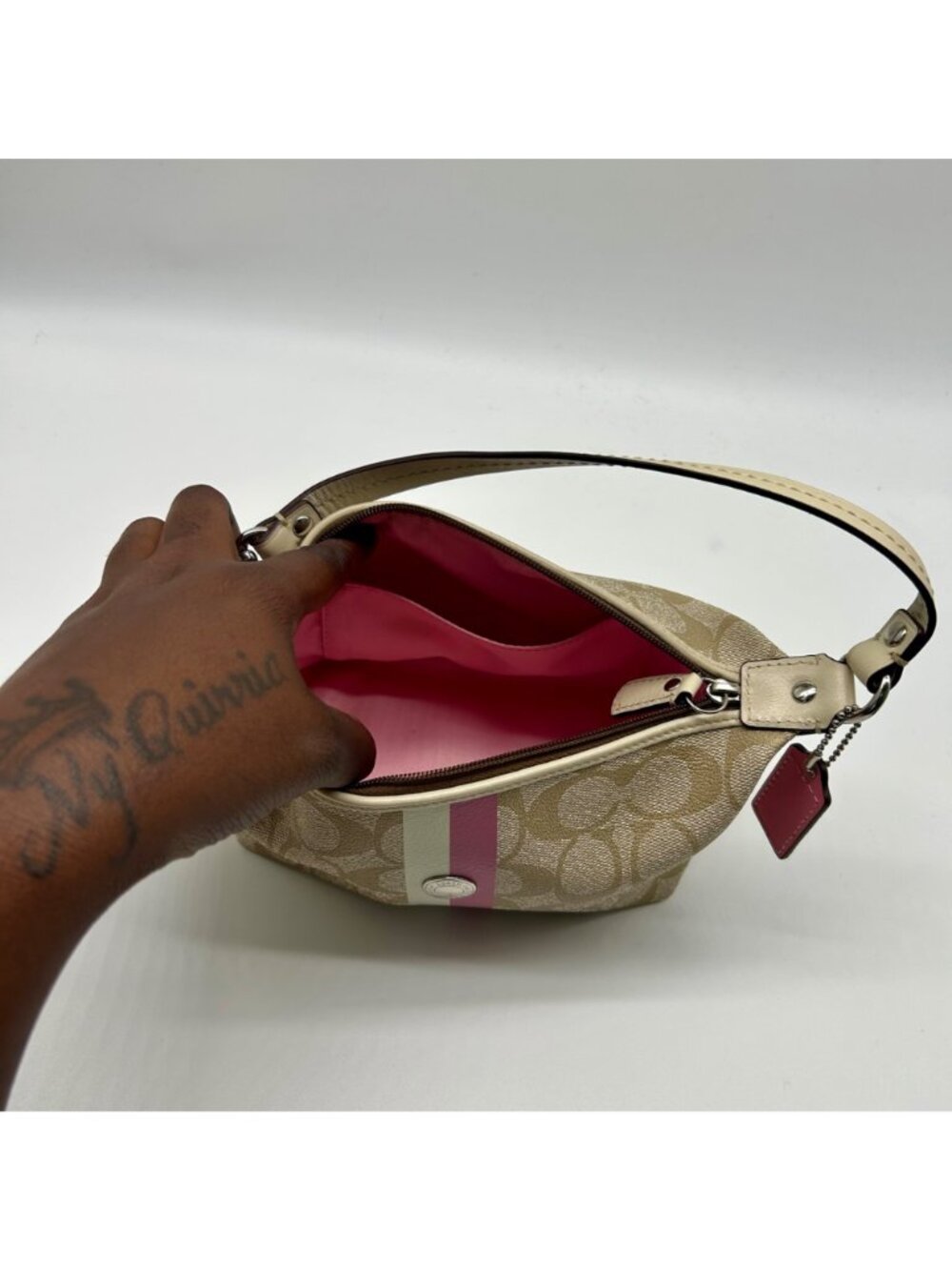 Coach Legacy Beige Canvas Signature Stripe Top Handle Bag - Picture 10 of 10